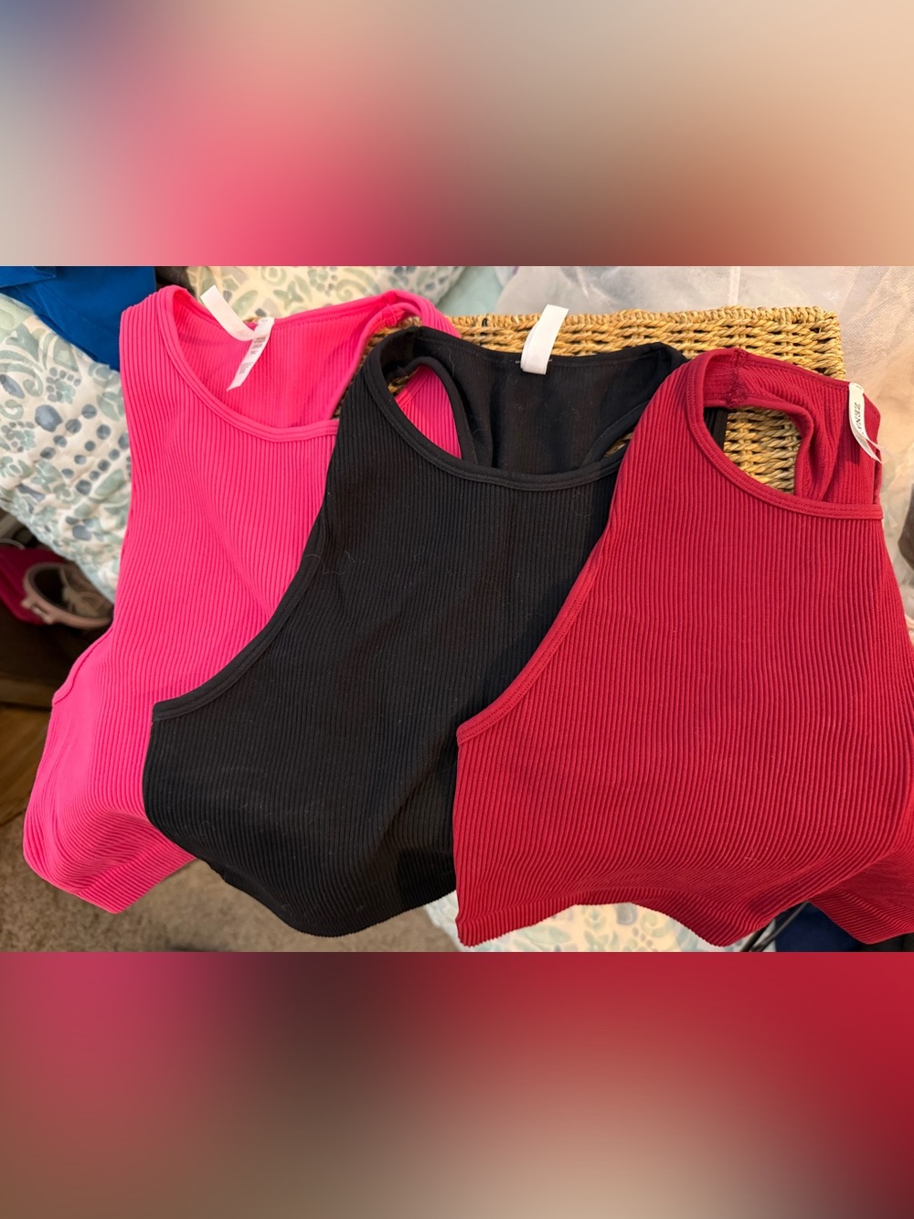 Zenana Outfitters Ribbed Tank Trio — Hot Pink, Black, Burgundy